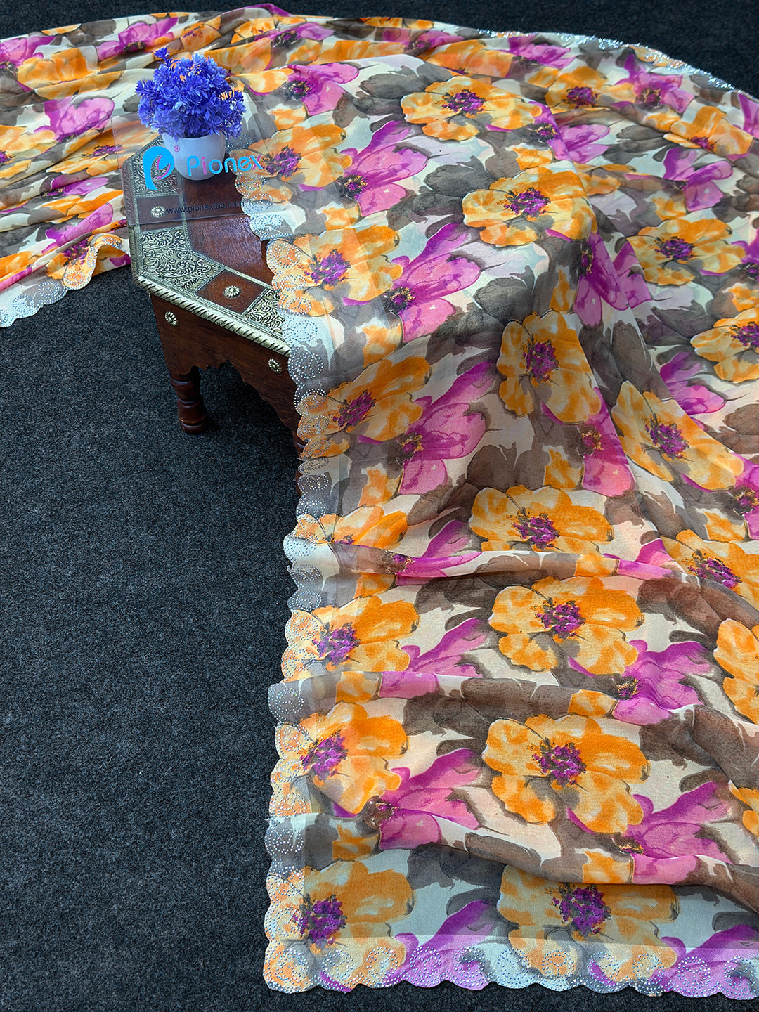 Georgette Floral Print Saree with Siroski Work Border