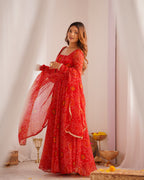 Women Bandhej Printed Chiffon Anarkali Kurta with Dupatta Set