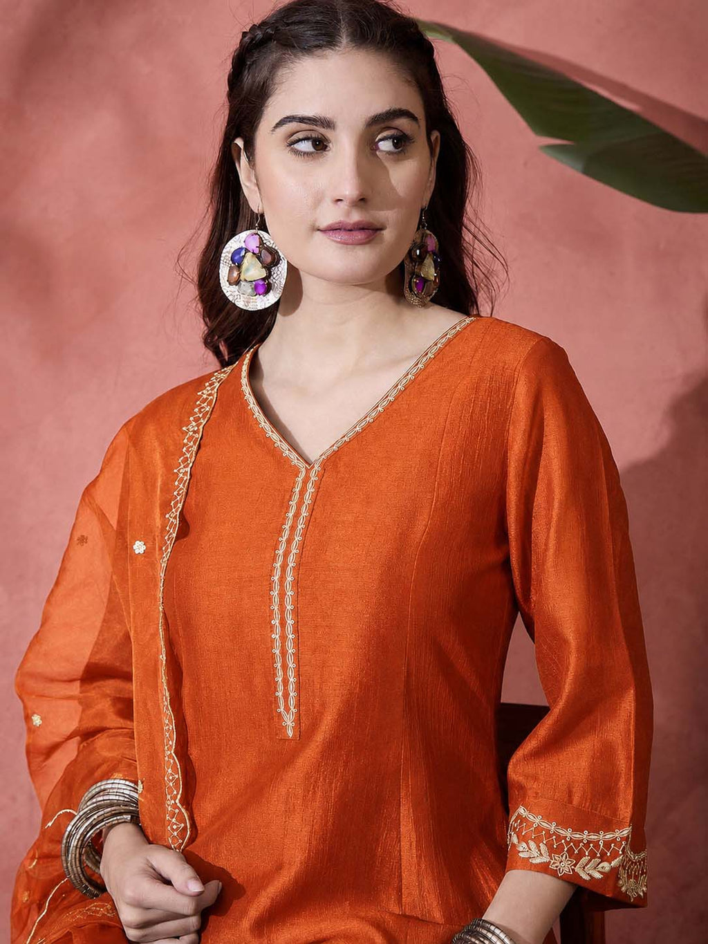 Elegant Zari Embroidered Silk Blend Anarkali Set