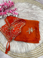 Satin Saree with Heavy Beaded Work Stitched Blouse