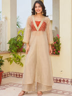 Salsa Fabric Embroidered Kurta and Palazzo Set with Inner Top