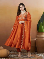 Silk Embroidered Anarkali Kurta, Pant & Dupatta Set