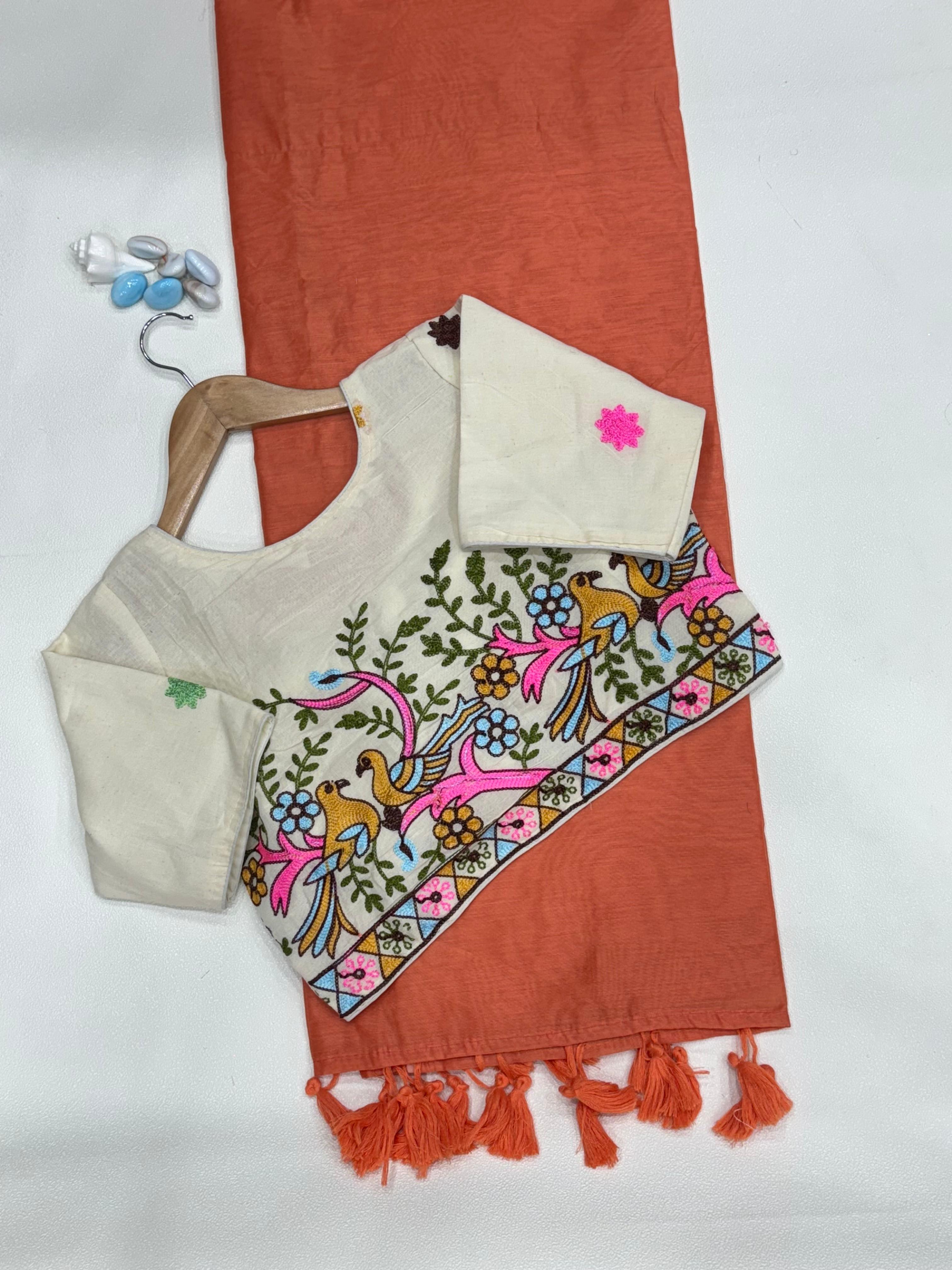 Chanderi Saree & Heavy Multi-Work Embroidered Stitch Blouse Set