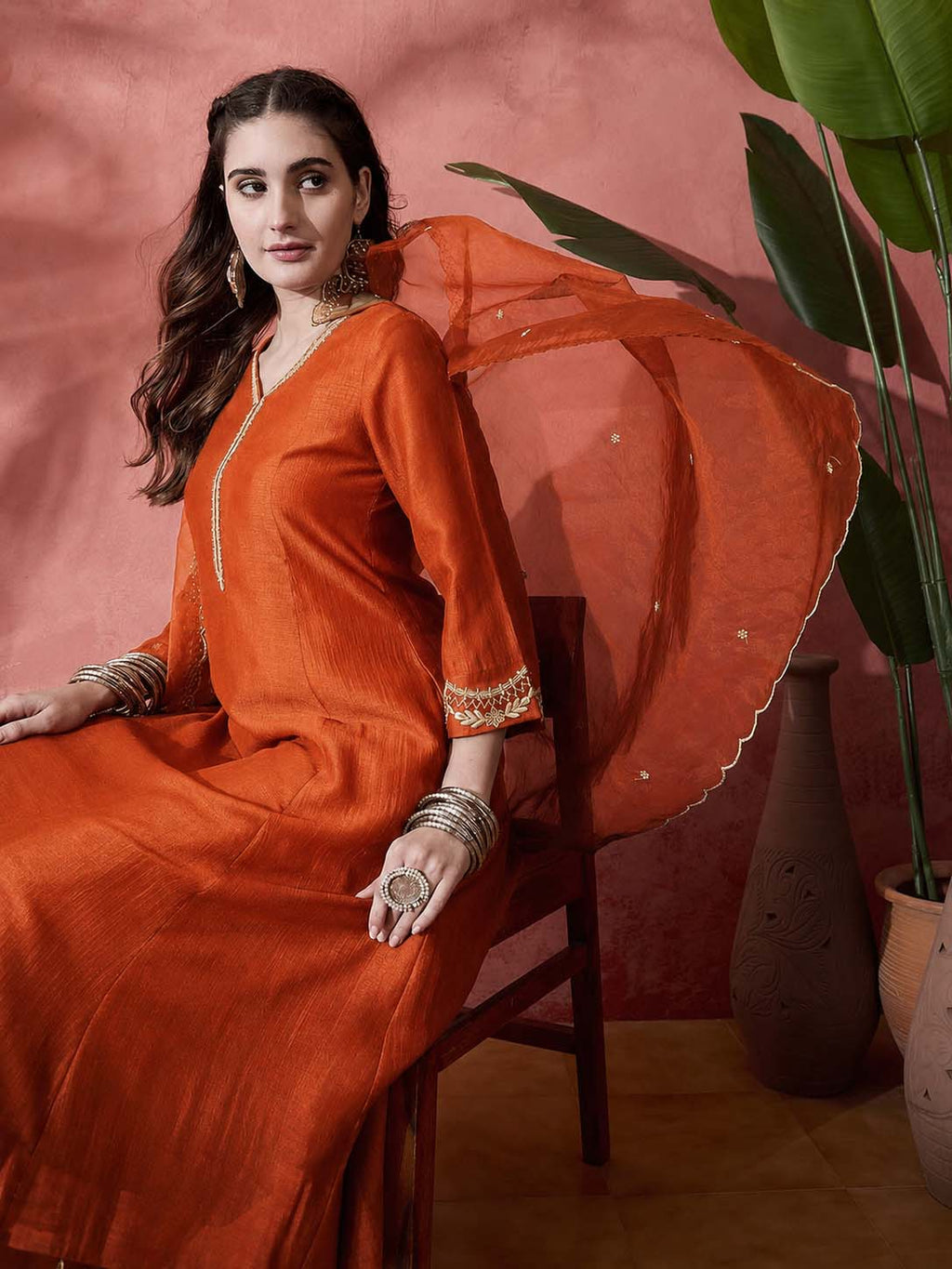 Elegant Zari Embroidered Silk Blend Anarkali Set