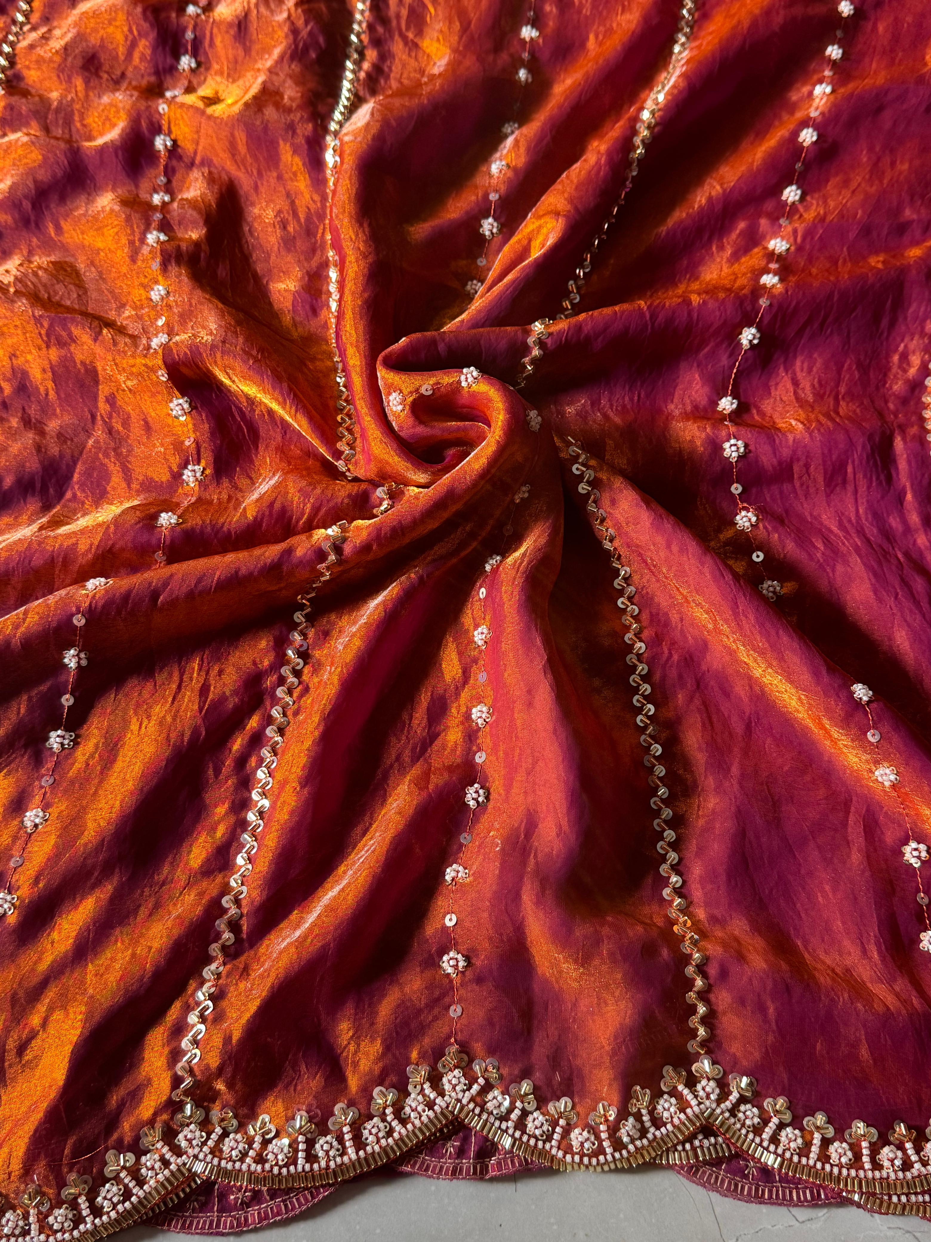 Hand-Embellished Silk Saree with Moti, Cutdana & Sequin Work