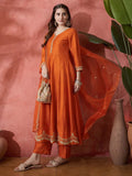 Elegant Zari Embroidered Silk Blend Anarkali Set - Pionex Fab