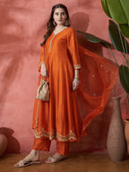 Elegant Zari Embroidered Silk Blend Anarkali Set