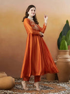 Silk Embroidered Anarkali Kurta, Pant & Dupatta Set