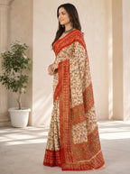 Women Printed Moss Chiffon Saree with Zari Border