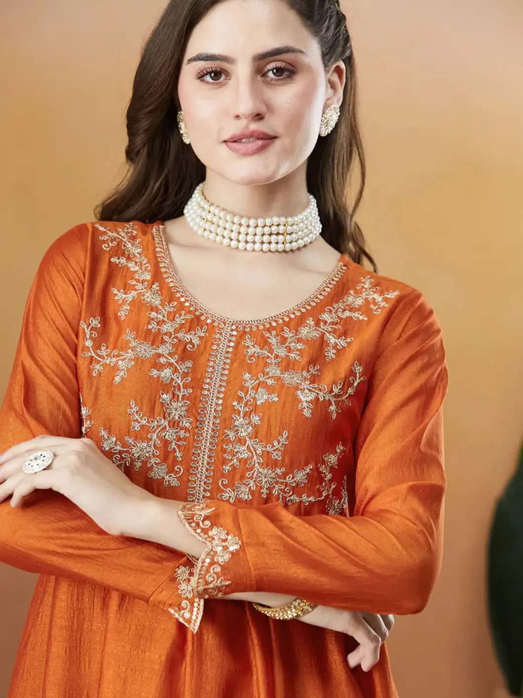 Silk Embroidered Anarkali Kurta, Pant & Dupatta Set