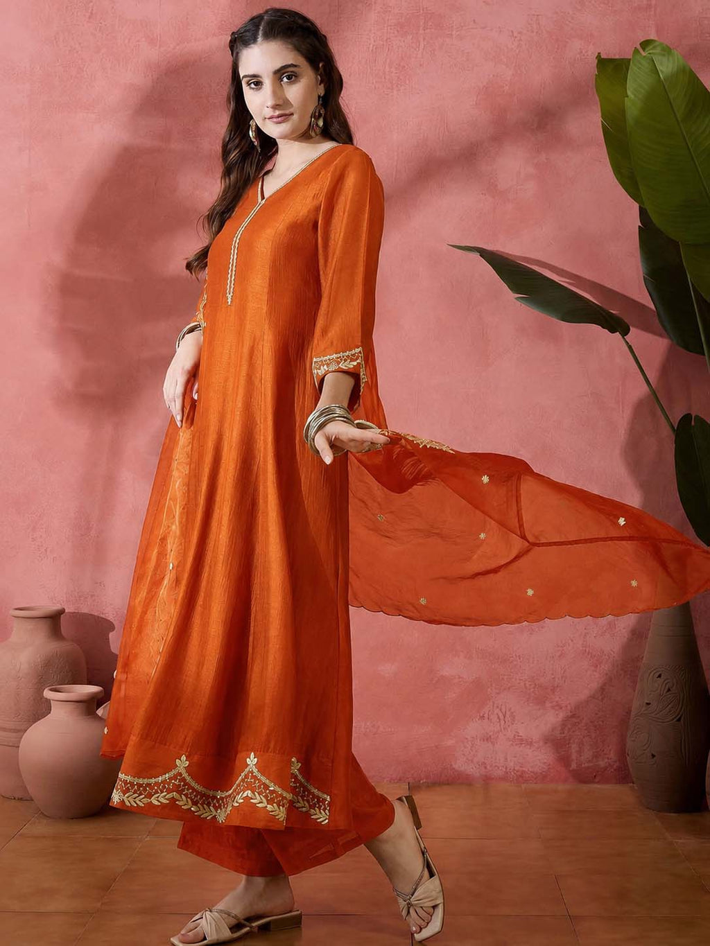 Elegant Zari Embroidered Silk Blend Anarkali Set