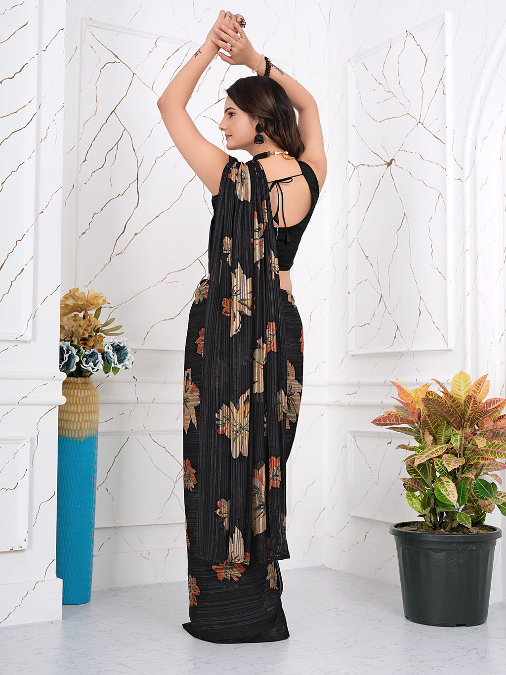 Ready-to-Wear Chiffon Saree with Zari Lines for Party Look