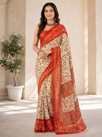 Women Printed Moss Chiffon Saree with Zari Border