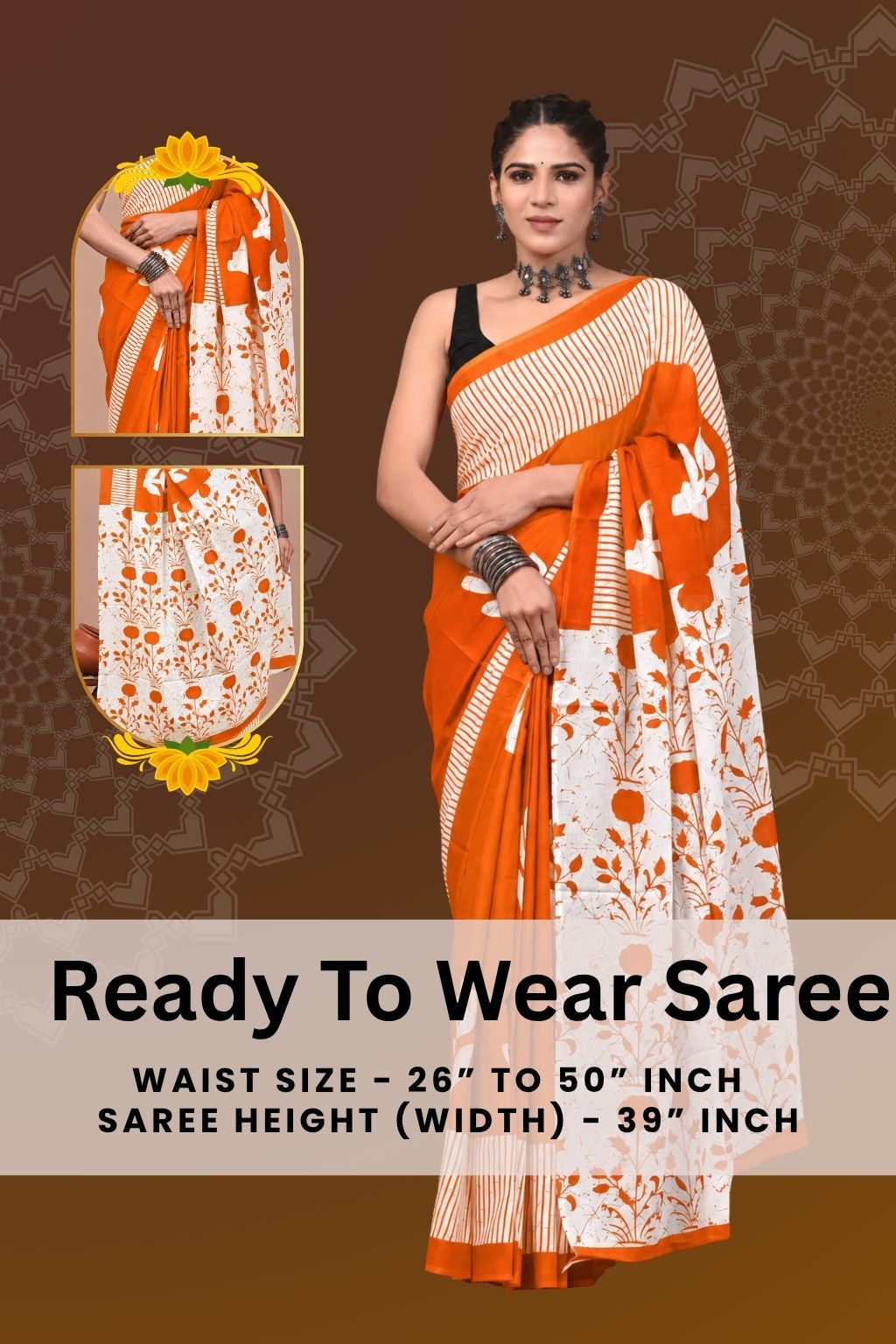 Ready to Wear Jaipuri Mul Cotton Saree for Women | Ikat Batik Printed Pre-Draped Saree