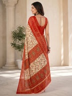 Women Printed Moss Chiffon Saree with Zari Border
