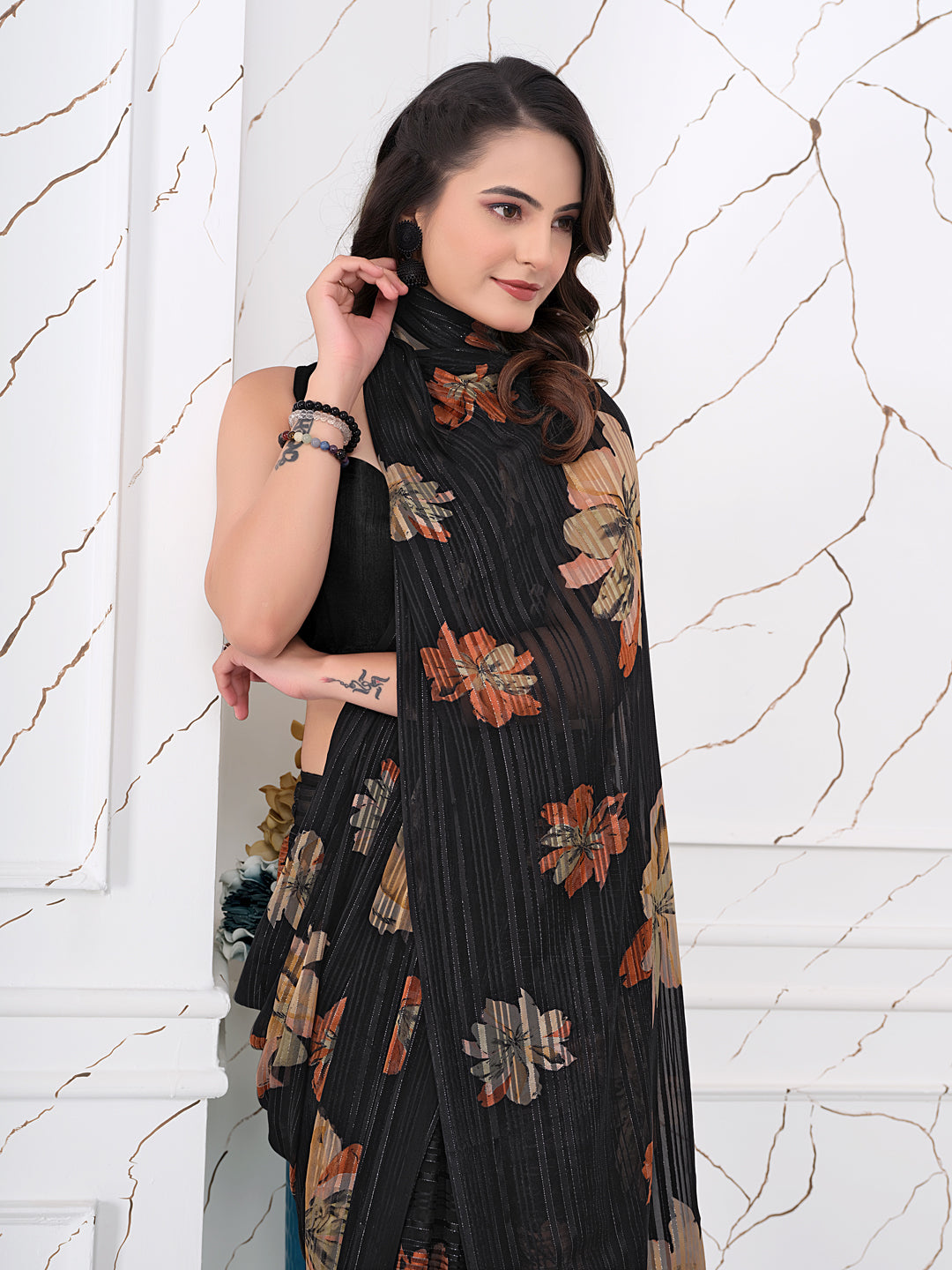 Ready-to-Wear Chiffon Saree with Zari Lines for Party Look