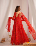 Women Bandhej Printed Chiffon Anarkali Kurta with Dupatta Set