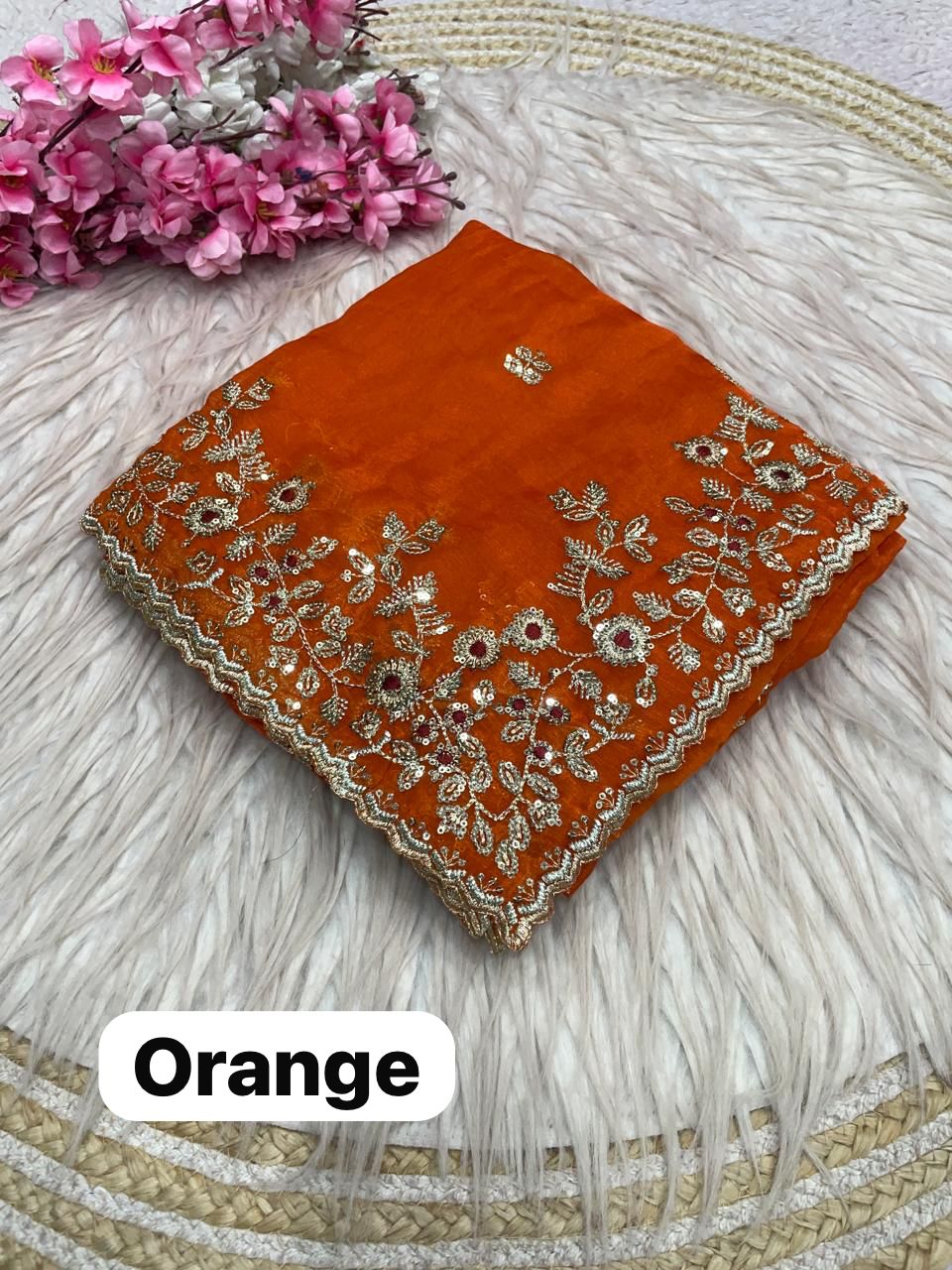 Soft Chiffon Saree With Embroidery Sequence Butti Work