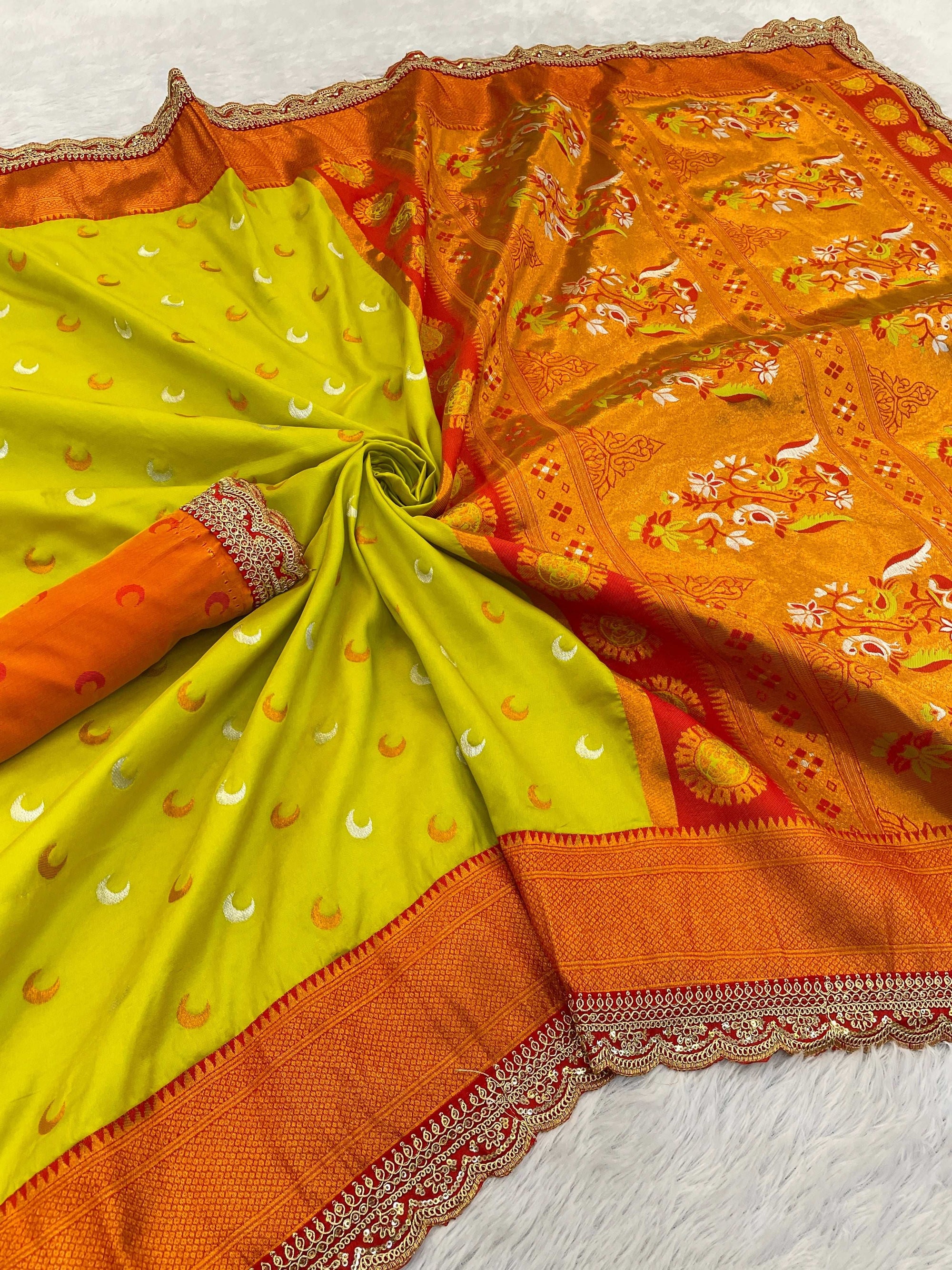 Paithani Pure Silk Embroidery Lace Border Saree