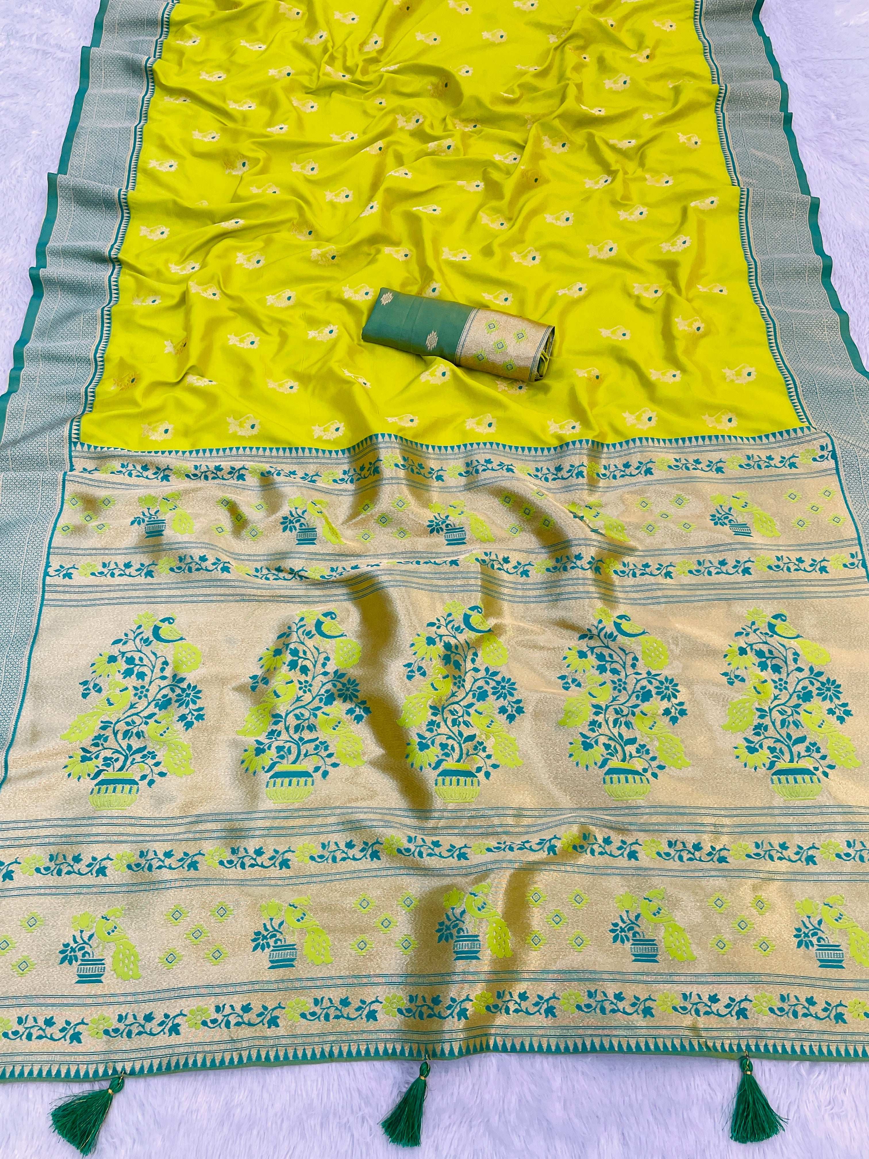 Zari Woven Paithani Pure Silk Saree With Tussle