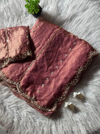 Hand-Embellished Silk Saree with Moti, Cutdana & Sequin Work
