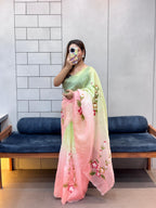 Exquisite Handpainted Crush Saree with Cut Dana Handwork & Designer Blouse
