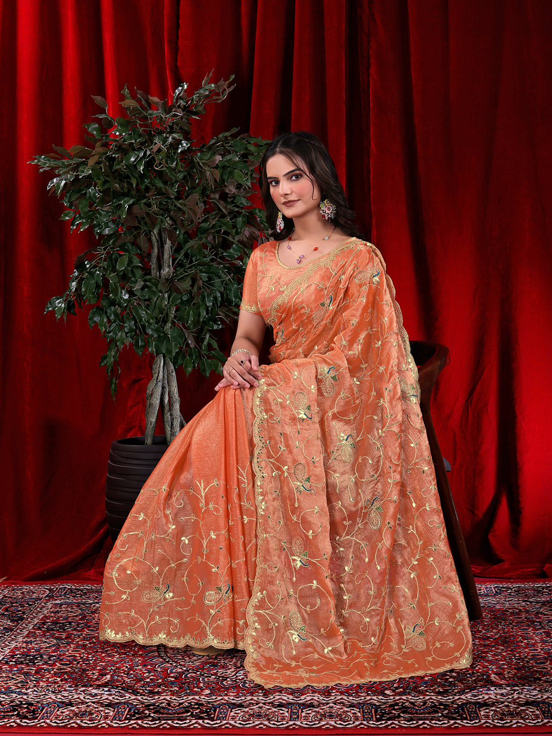 Jimmy Chu Embroidered Saree with Gotta Patti Work