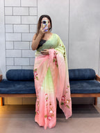 Exquisite Handpainted Crush Saree with Cut Dana Handwork & Designer Blouse