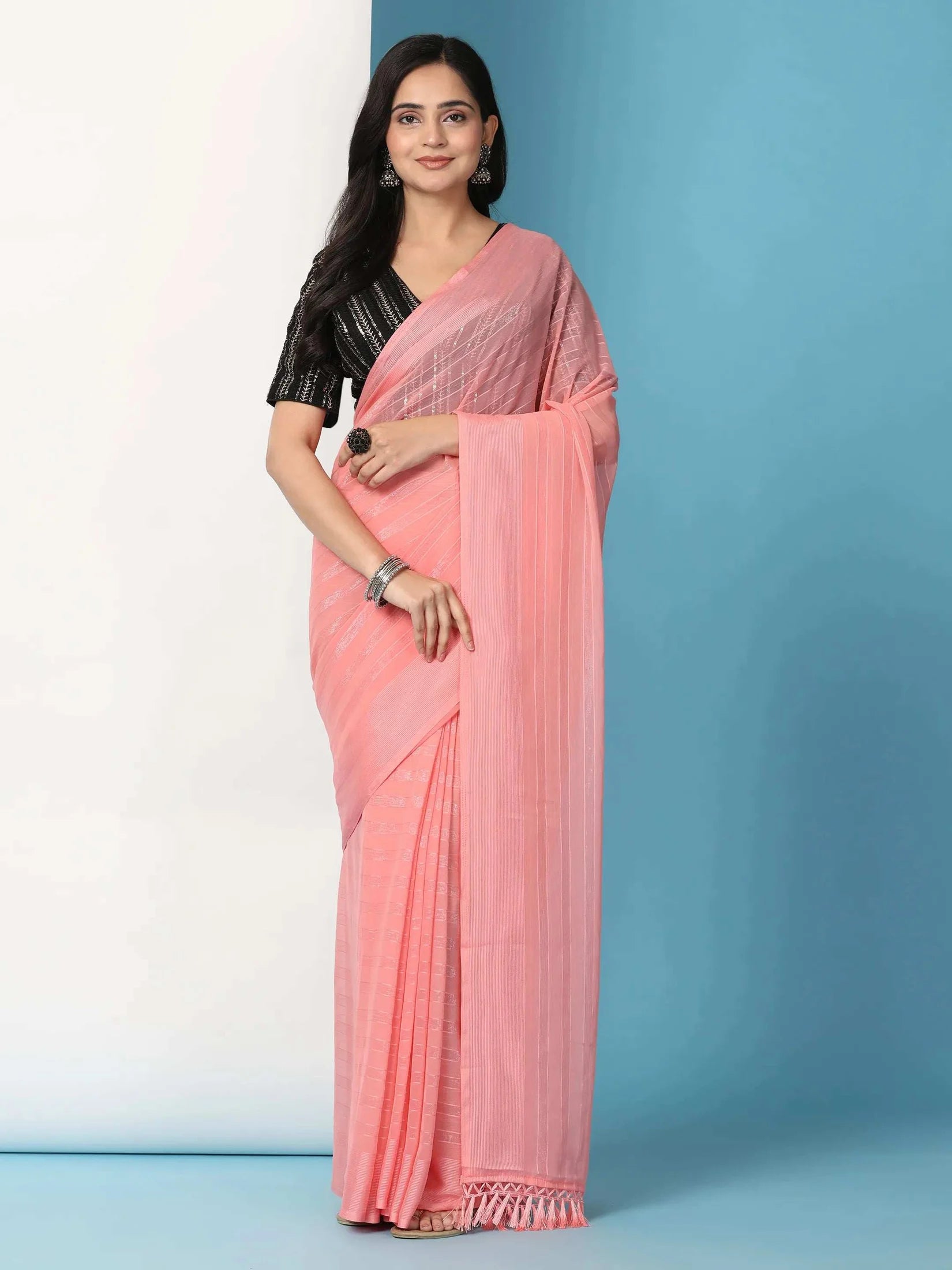 Ready To Wear Chiffon Saree With Stitched Blouse