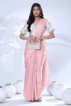 Ready To Wear Chiffon Pink Saree With Stitched Blouse