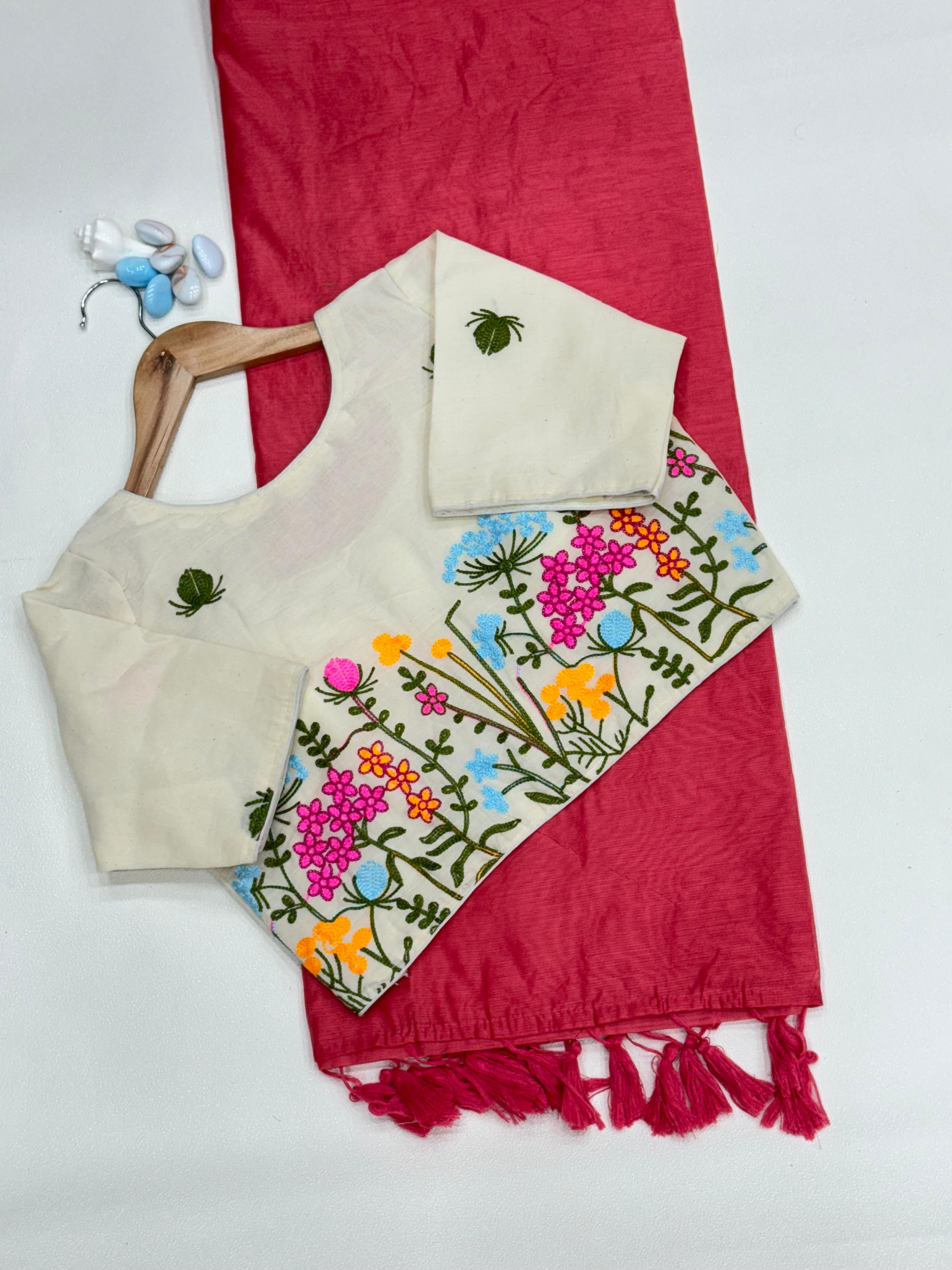 Chanderi Saree & Heavy Multi-Work Embroidered Stitch Blouse Set