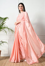 Chinon Solid Saree with Embroidered Lace Border