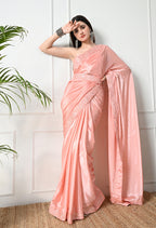 Chinon Solid Saree with Embroidered Lace Border