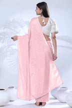 Ready To Wear Chiffon Pink Saree With Stitched Blouse