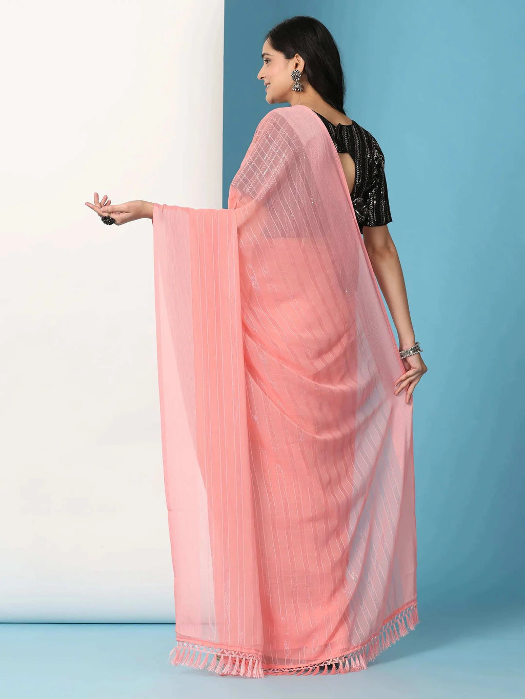 Ready To Wear Chiffon Saree With Stitched Blouse