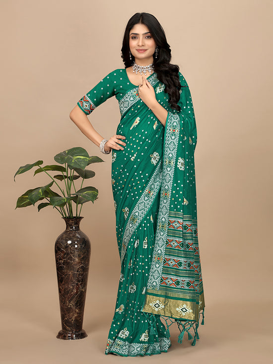 Patola Print Cotton Silk Saree with Tassel Border Pallu