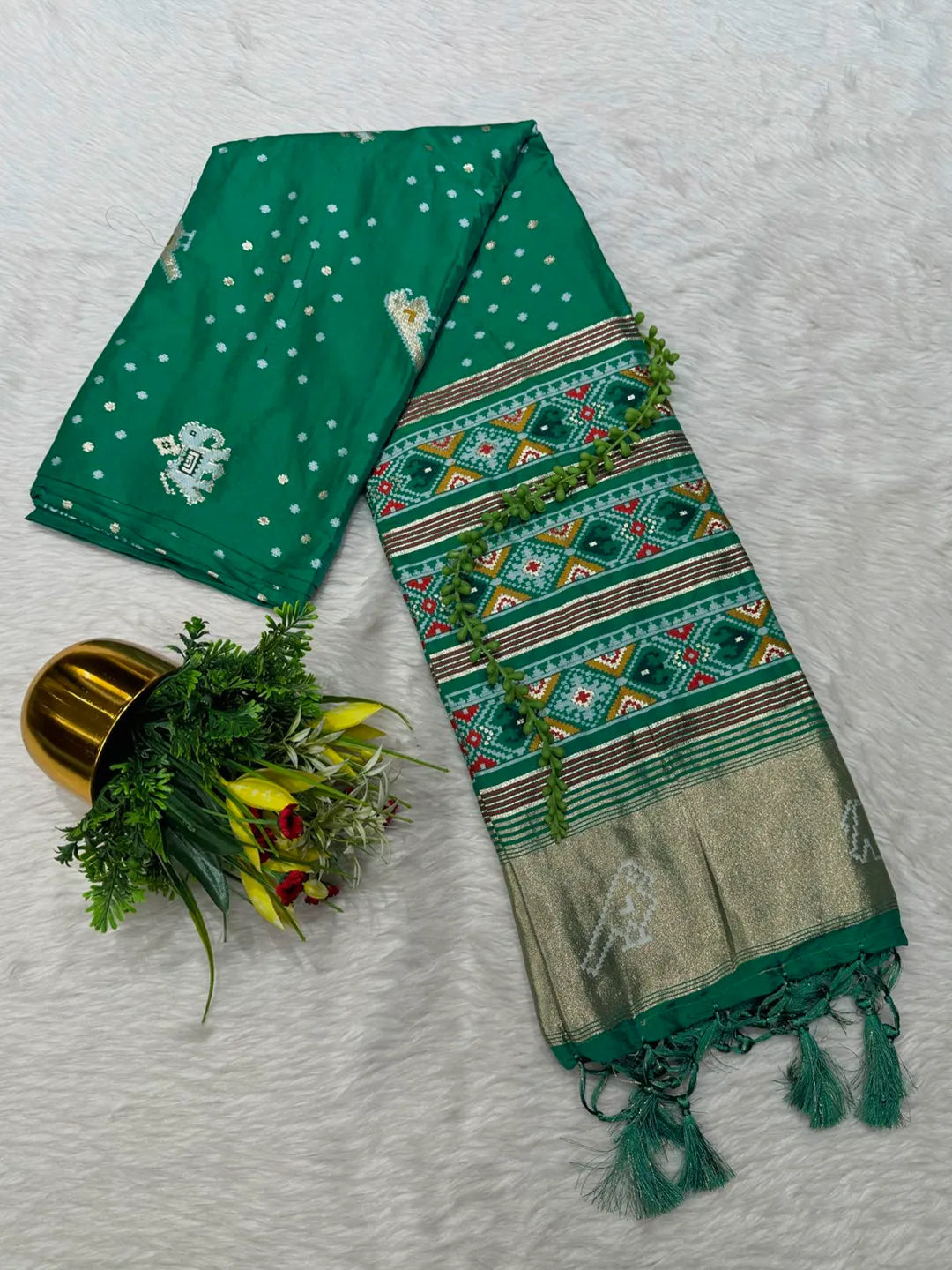 Cotton Silk Saree with Traditional Patola Print and Tassel Border Pallu