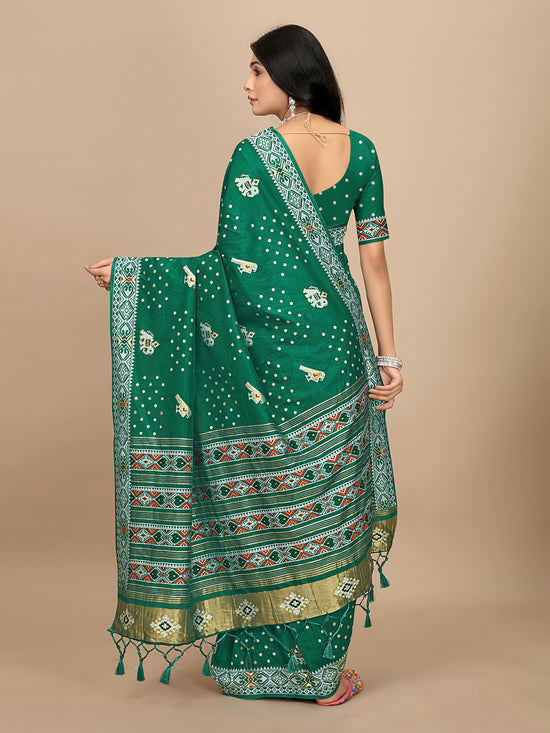 Patola Print Cotton Silk Saree with Tassel Border Pallu