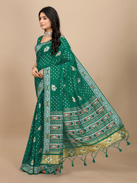 Patola Print Cotton Silk Saree with Tassel Border Pallu