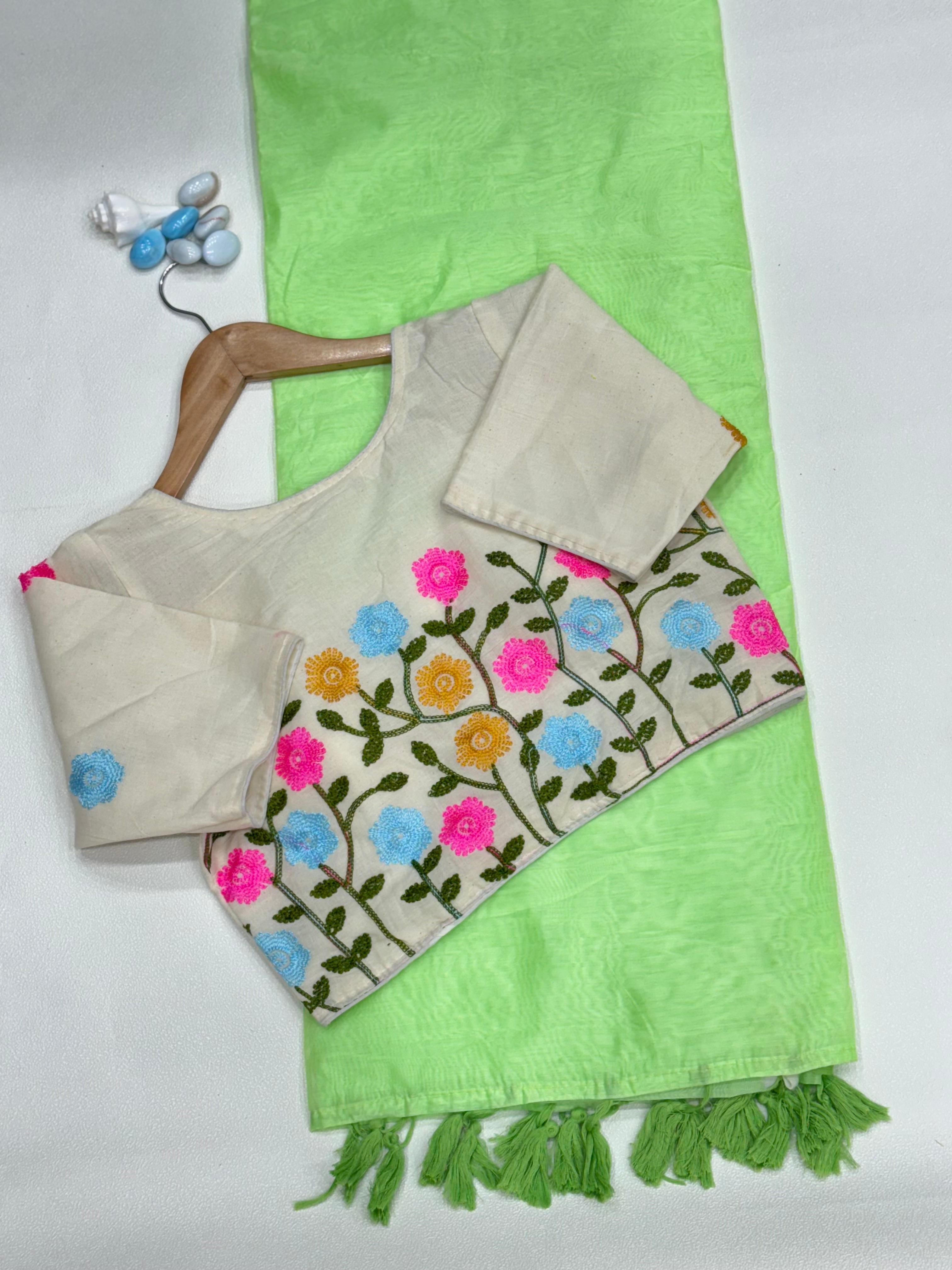Chanderi Saree & Heavy Multi-Work Embroidered Stitch Blouse Set