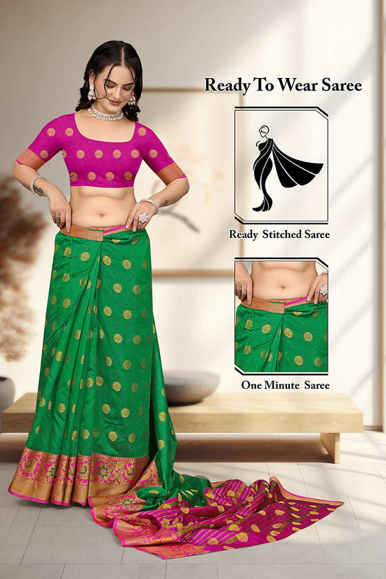 Ready To Wear Cotton Silk Woven Zari Jacquard Banarasi Traditional Saree