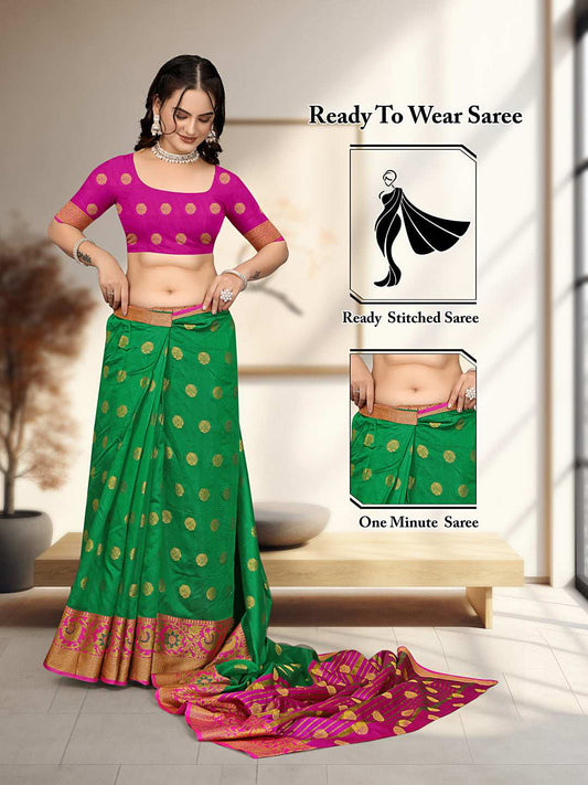 Ready To Wear Cotton Silk Woven Zari Jacquard Banarasi Traditional Saree