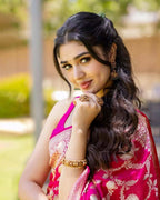 Soft Banarasi Silk Jacquard Zari Woven Pink Saree