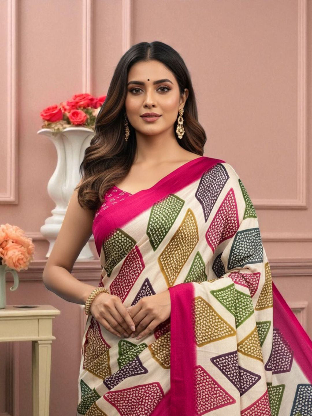 Satin Bandhni Printed Party wear Saree