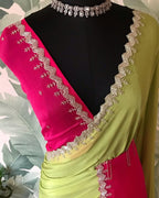 Soft Chinon Saree with Rich Black Cut Dana Handwork Border