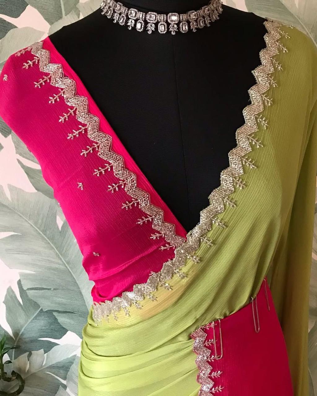 Soft Chinon Saree with Rich Black Cut Dana Handwork Border
