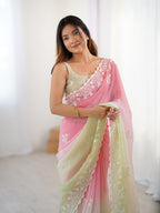 Trendy Crunchy Peding Fabric with Heavy Cotton Thread Embroidery & Cut Work Border