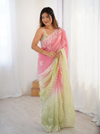 Trendy Crunchy Peding Fabric with Heavy Cotton Thread Embroidery & Cut Work Border
