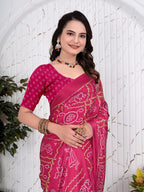 Bandhani Printed Satin Silk Saree for Party Look