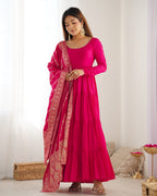 Roman Silk Chanderi Fully Flared Anarkali Suit Set